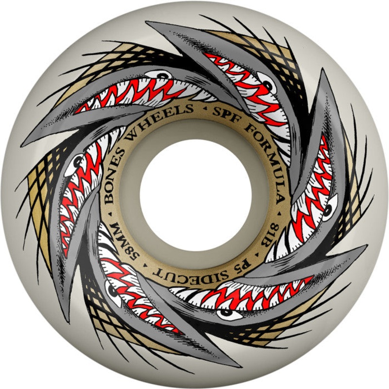 Bones SPF Pool Sharknado P5 Sidecut 58mm 101a Wheels – White (Set of 4)