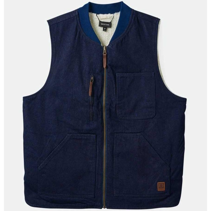 BRIXTON BUILDERS ABRAHAM REVERSIBLE VEST RINSE DENIM/SHERPA MEDIUM