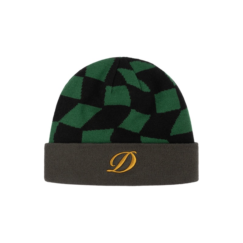 Dime D Checkered Cuff Beanie – Forest Green