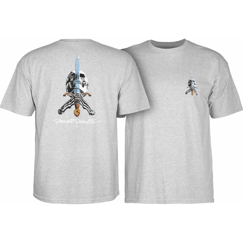 POWELL-PERALTA SKULL AND SWORD T-SHIRT HEATHER GREY SMALL
