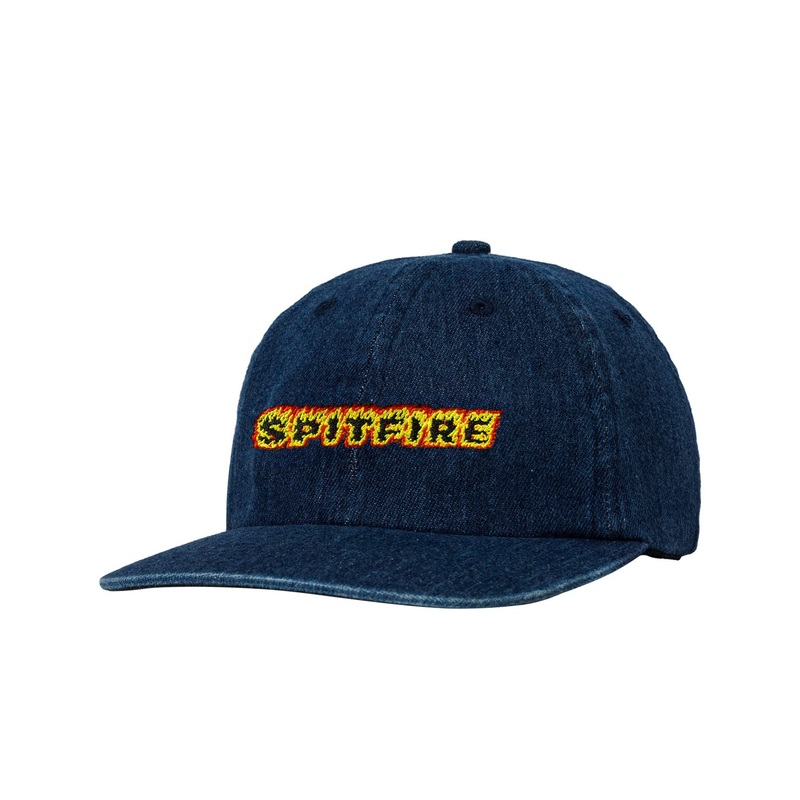 Spitfire Flames Script Strapback Hat O/S Denim