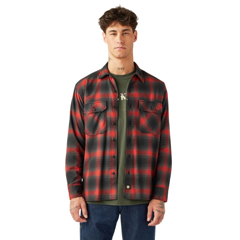 Dickies X Spitfire Flannel LS Shirt – Red Ochre S Red