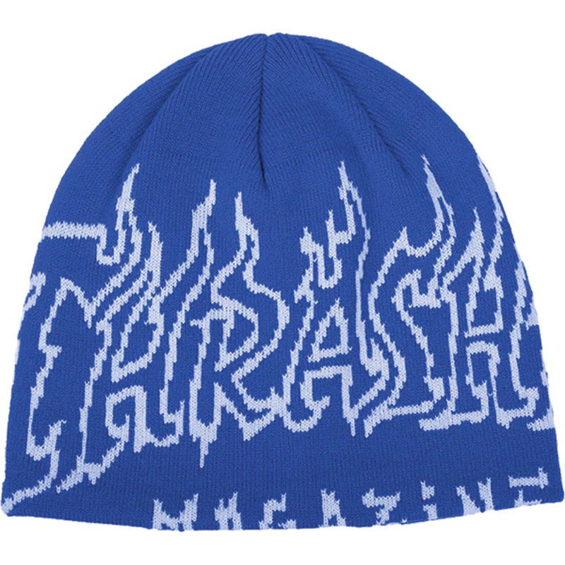 THRASHER FIRE OUTLINED SKULLY BEANIE BLUE