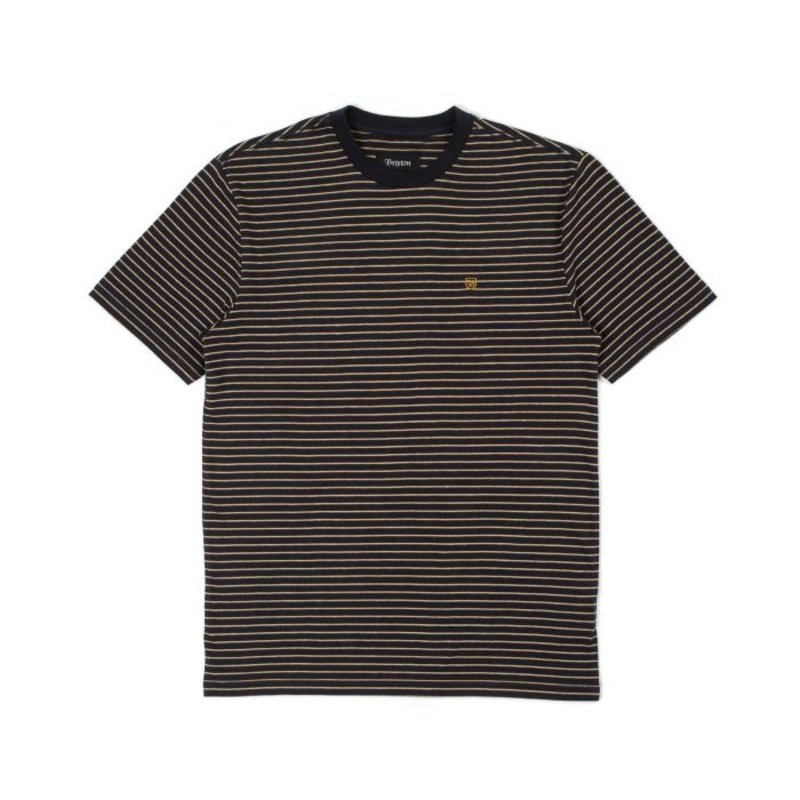 BRIXTON HILT S/S KNIT – BLACK/HONEY/HEATHER GREY MED