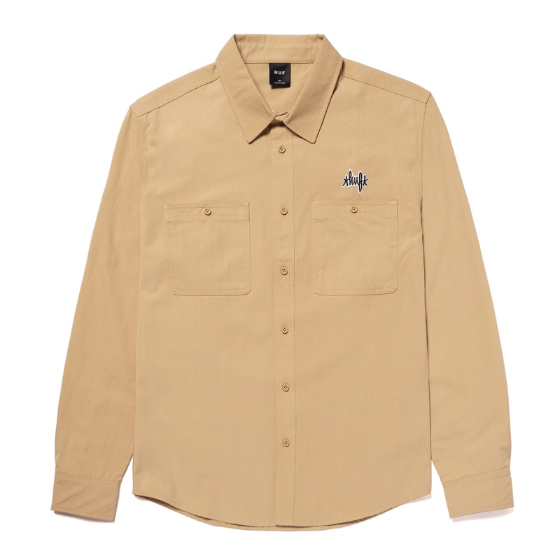HUF MECHANICAL LONGSLEEVE BUTTON UP SHIRT KHAKI MED