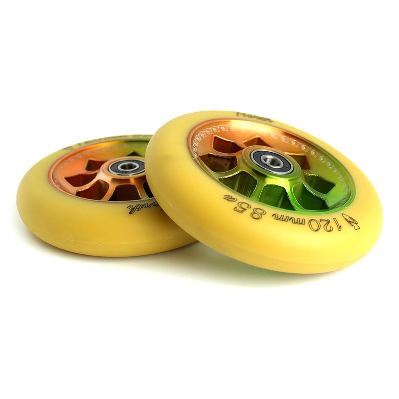 North Scooters Pentagon Rasta Wheels 120mm 85a – Rasta/Gum PU (Pair)