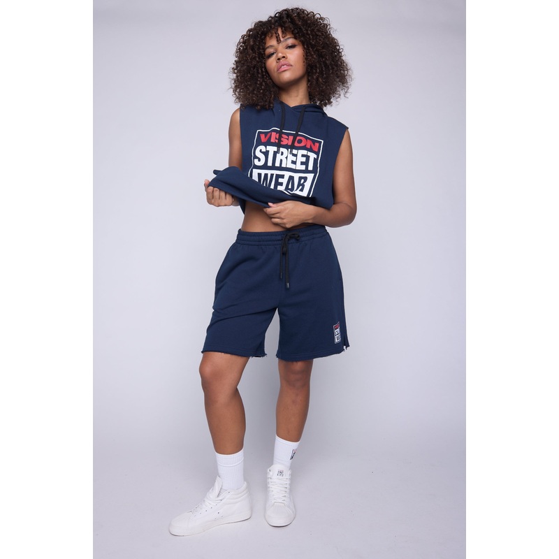 Raw Edge Printed Box Shorts – Navy XS