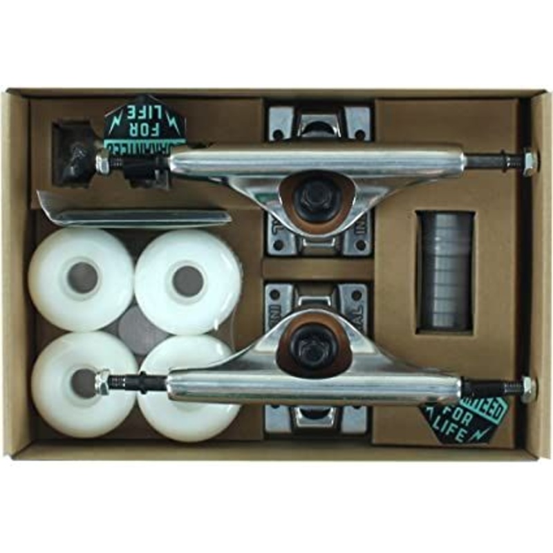 INDUSTRIAL COMPONENT PACK – WHITE 52MM WHEELS/ABEC 7 BEARINGS/RISERS/HARDWARE (8″)