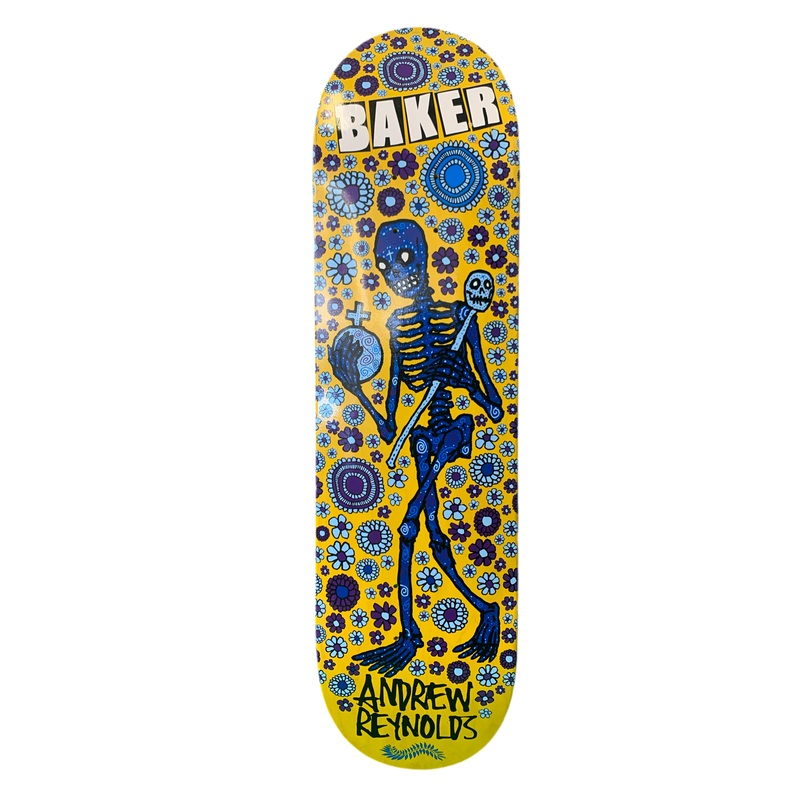 Baker Andrew Reynolds Skeleton Flowers Yellow/Blue 8.4″ Classic Skateboard Deck