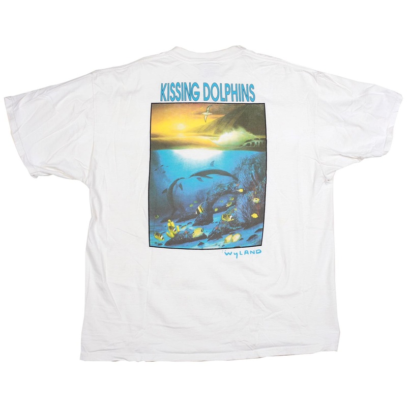 Vintage Wyland Kissing Dolphins Tee White Size XL
