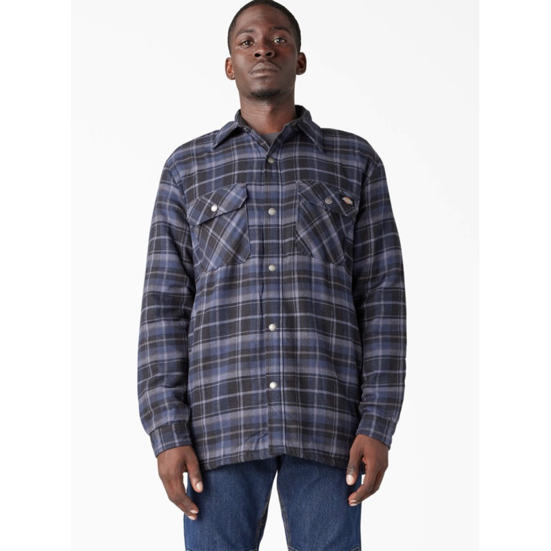 DICKIES Water Repellent Fleece-Lined Flannel Shirt Jacket – Navy Small