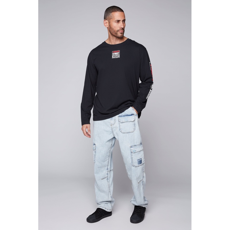 GELFAND – Loose Fit Cargo Pant with Adjustable Hems – Light Blue Denim 28