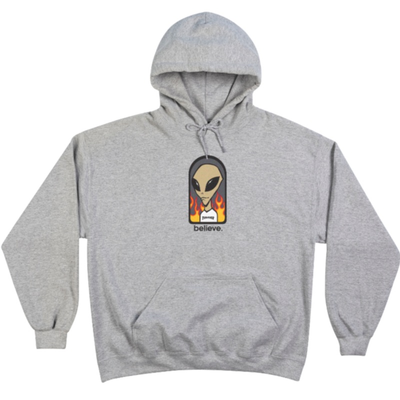THRASHER X AWS BELIEVE HOODIE GREY MEDIUM
