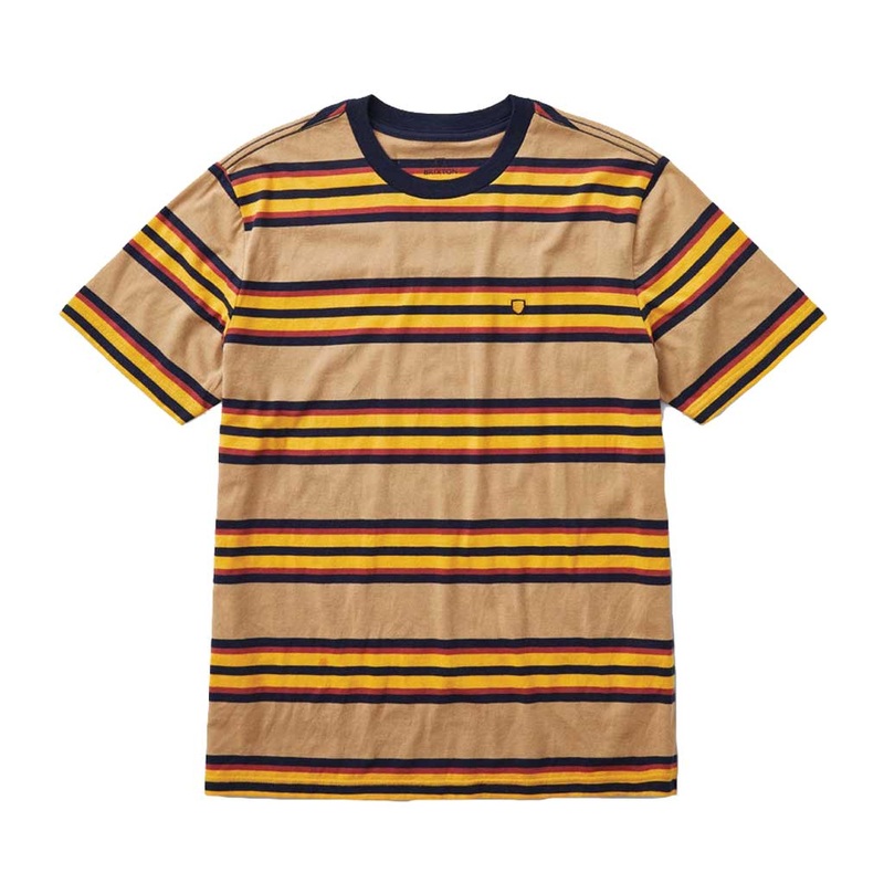 BRIXTON HILT SHIELD S/S KNIT – TAN/GOLDEN GLOW/NAVY MEDIUM