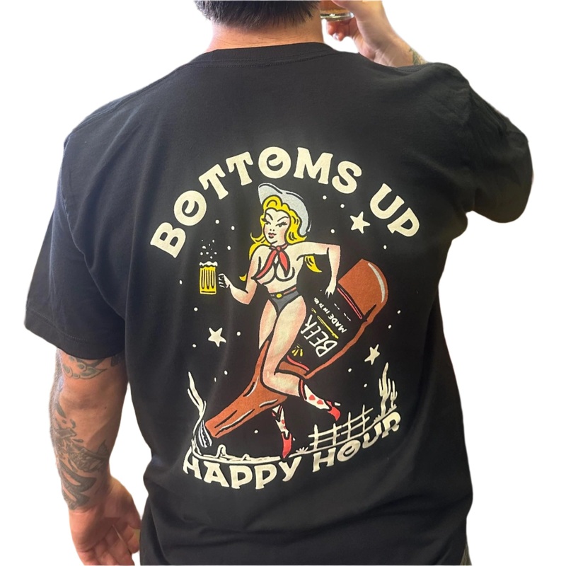 HAPPY HOUR T-SHIRT BOTTOMS UP BLACK MEDIUM