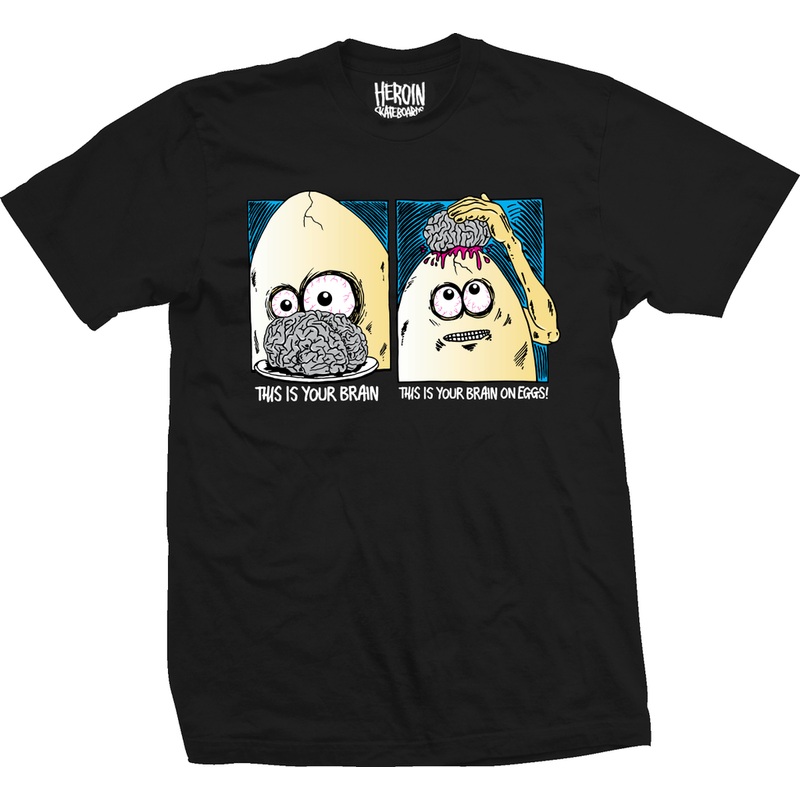 HEROIN BRAIN ON EGGS T-SHIRT BLACK MEDIUM