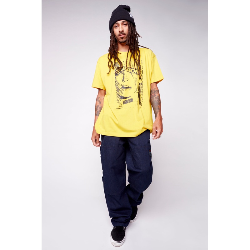 Face Print Logo T-Shirt – Yellow S