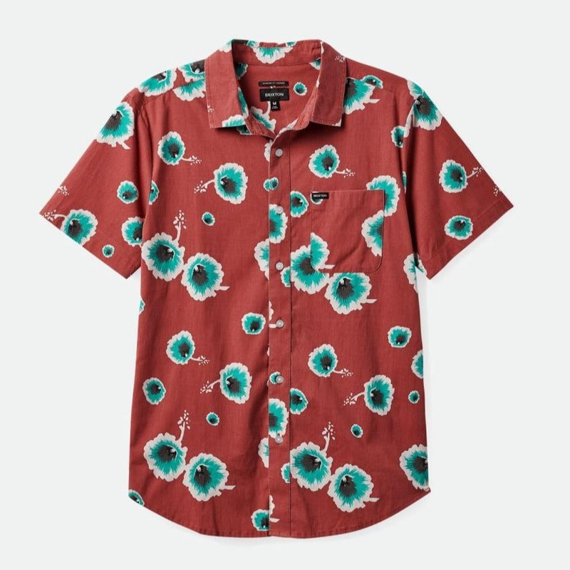 BRIXTON CHARTER PRINT S/S WOVEN DUSTY CEDAR/OFF WHITE/JADE SMALL