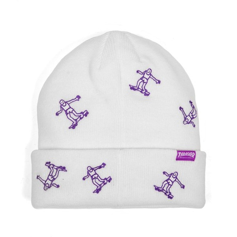 THRASHER BEANIE GONZ PATTERN WHITE BLACK