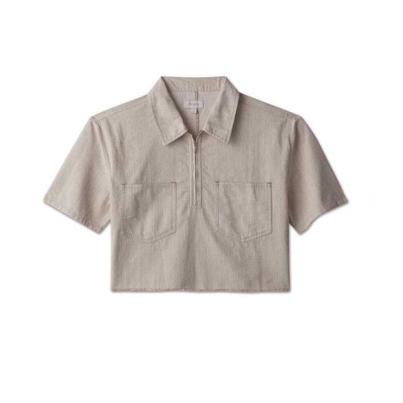 BRIXTON HAZEL 1/2 ZIP WVN – KHAKI – 100% COTTON SMALL