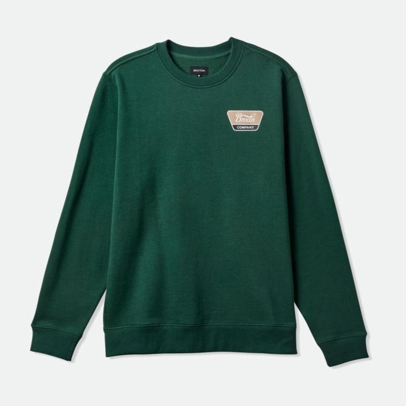 BRIXTON LINWOOD CREW PINE NEEDLE/SAND MEDIUM