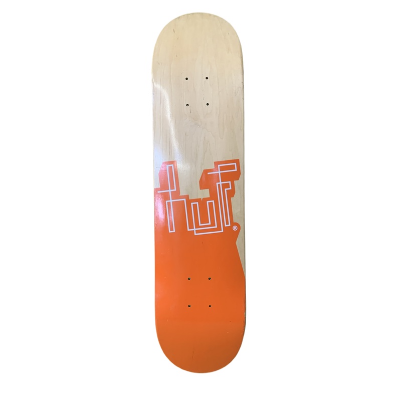HUF Logo Orange/White Natural Wood 7.5″ Classic Skateboard Deck