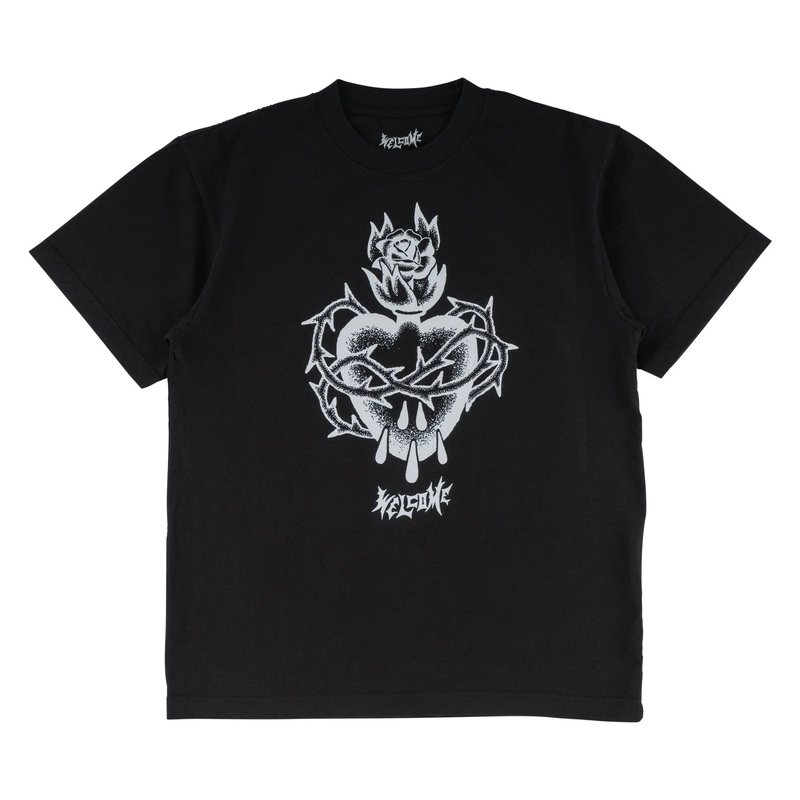 WELCOME HALLOWED PRINTED BOXY GARMENT-DYED TEE – BLACK Large