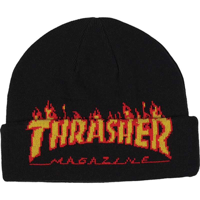THRASHER FLAME FOLD BEANIE BLACK