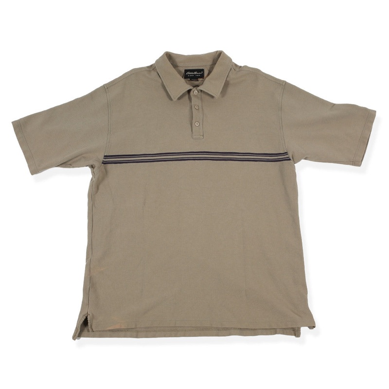 Vintage Eddie Bauer Striped Polo Tan XL-TALL