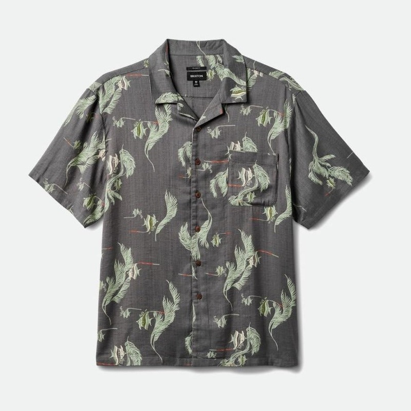 BRIXTON BUNKER SLUB S/S WOVEN WASHED BLACK/SEA FOAM/COCONUT MEDIUM