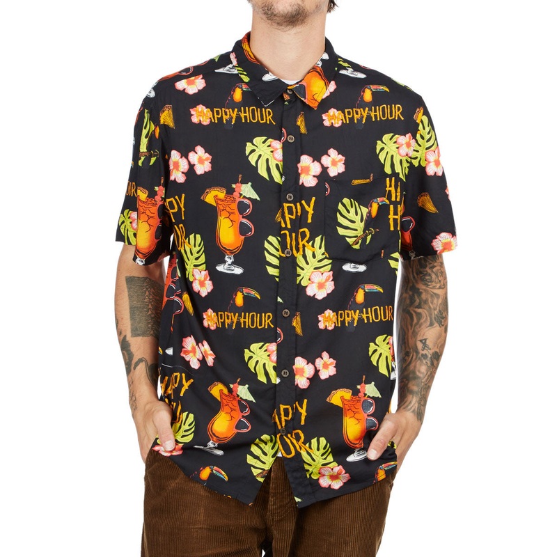 HAPPY HOUR S/S BUTTON UP SHIRT BLACK – TIKI ROOM SMALL