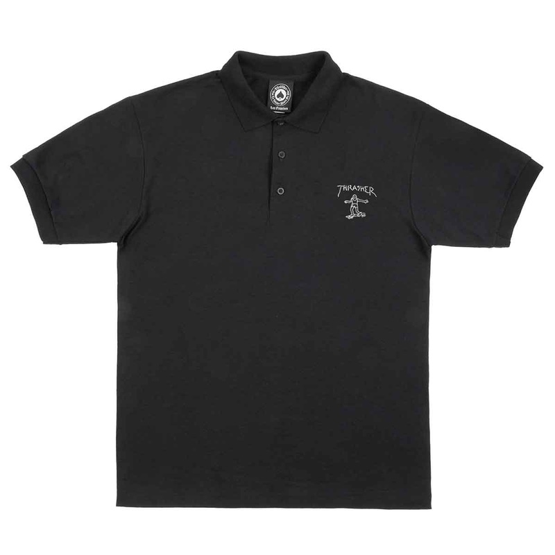 THRASHER LITTLE GONZ EMBROIDERED POLO BLACK MED