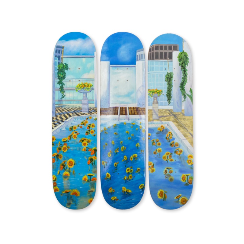 Home Sweet Home: Sunflower Pool Skateboard Original Artwork