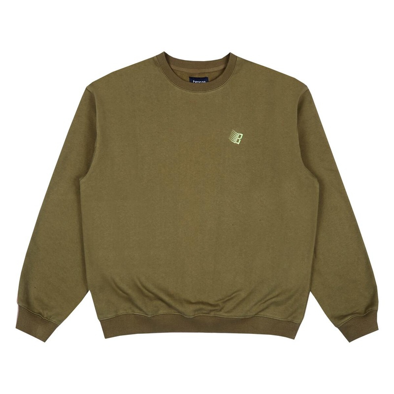 Bronze 56k B Logo Embroidered Crewneck Sweater – Olive Small