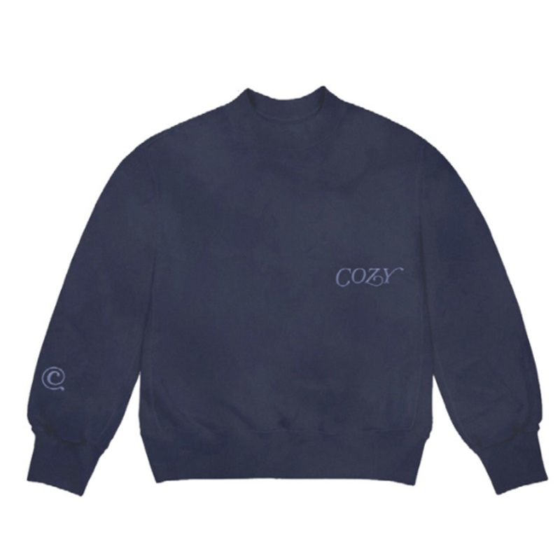 Cozy Lux Mock Neck Washed Navy Small