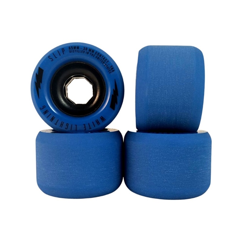 White Lightning: 65mm Center-set SLIP Longboard Wheels 65mm Stoneground 78a- Blue