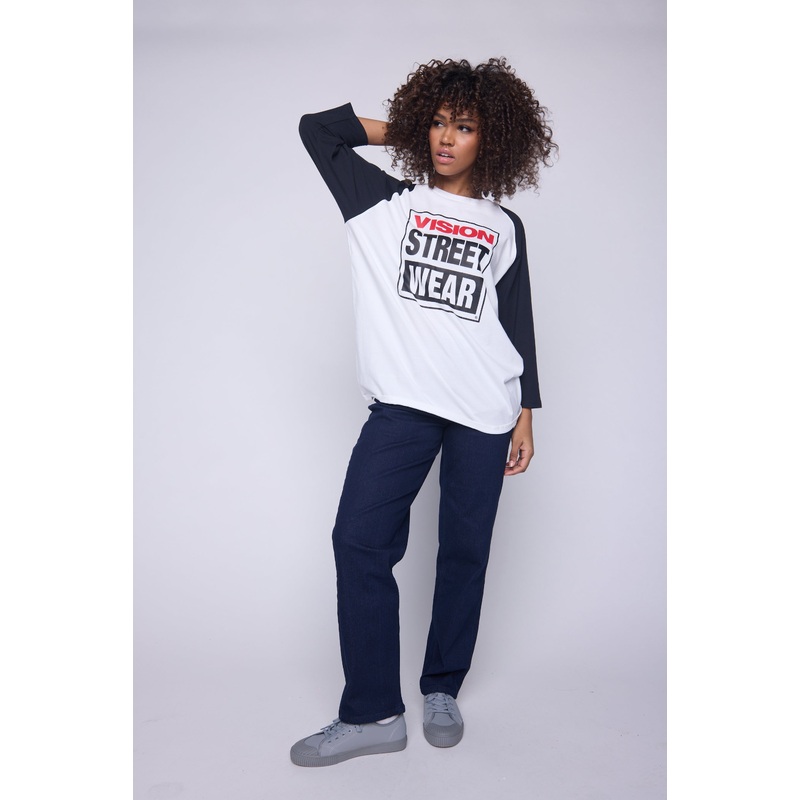 3/4 Raglan Sleeve Box Logo Print – Ivory S