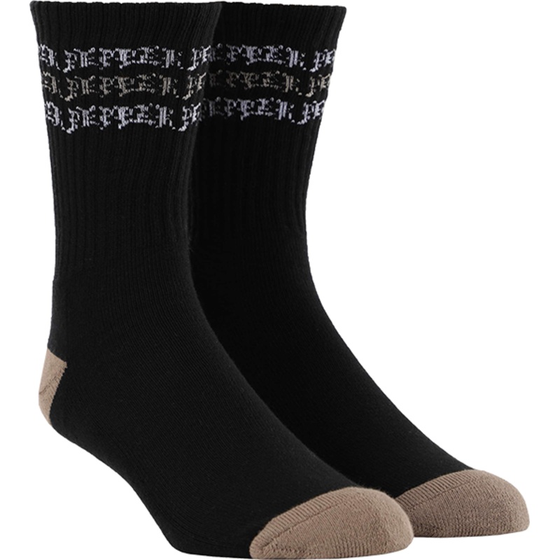 PEPPER STRIPES LOGO CREW SOCK BLACK