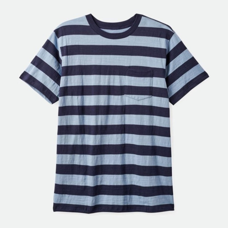BRIXTON HILT SLUB S/S POCKET KNIT WASHED NAVY/DUST BLUE SMALL