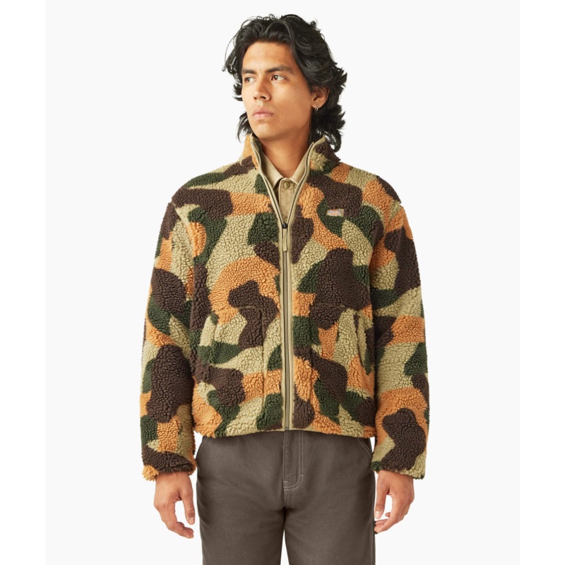 DICKIES Relaxed Fit High Pile Fleece Camo Jacket Small