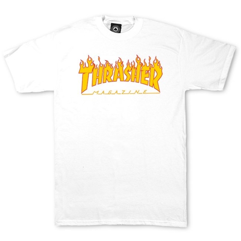 THRASHER FLAME LOGO TEE WHITE SMALL