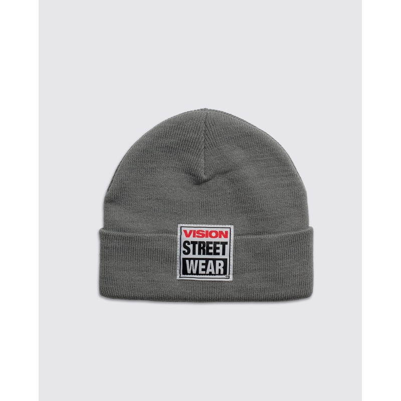 Cuffed Beanie With Large Logo Patch – Grey O/S