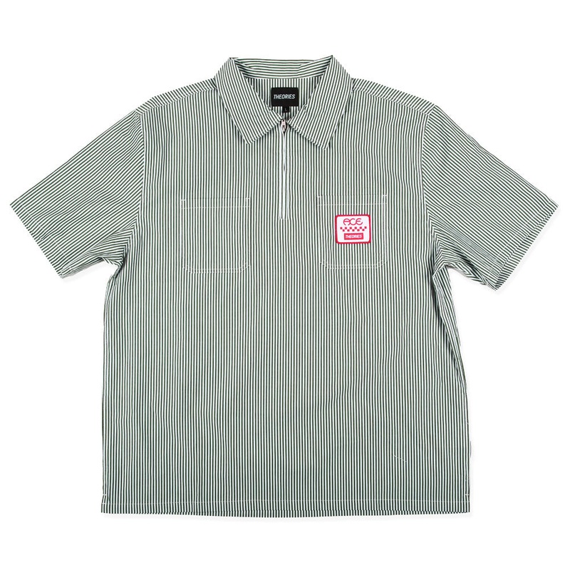 THEORIES X ACE ZIP WORK SHIRT WHITE/GREEN SMALL