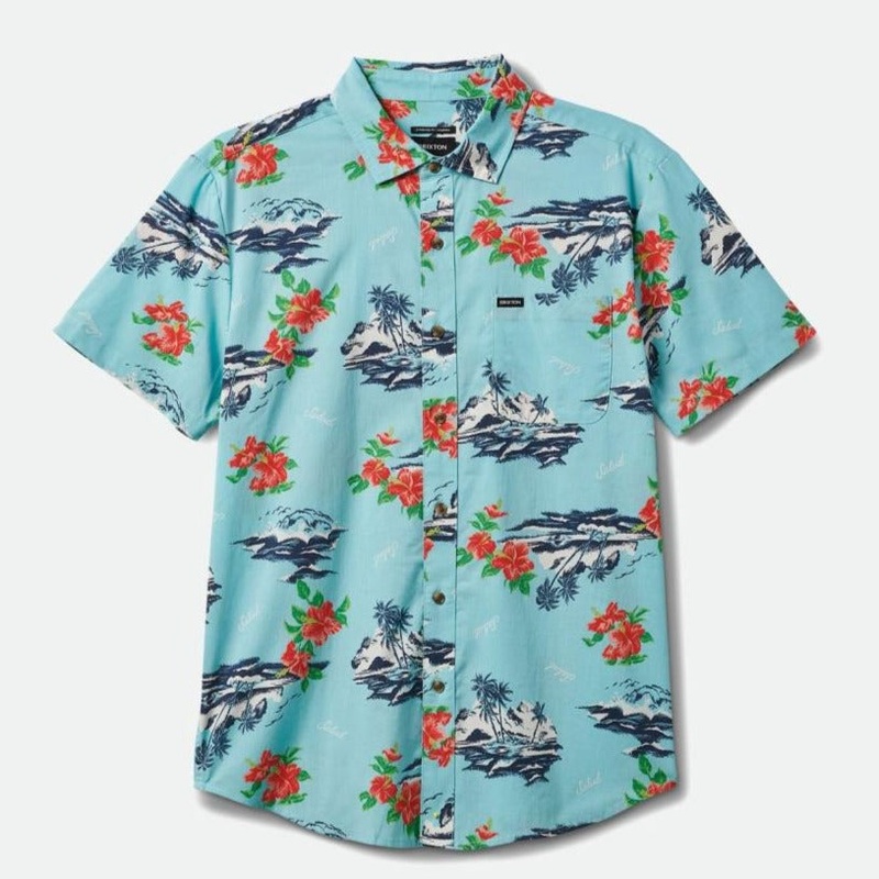 BRIXTON CHARTER PRINT S/S WOVEN CANAL BLUE/PARADISE SMALL