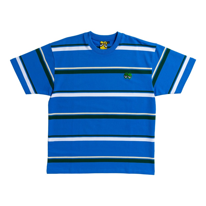 Krooked Eyes Embroidered Stripe T-Shirt S Blue/White/Green