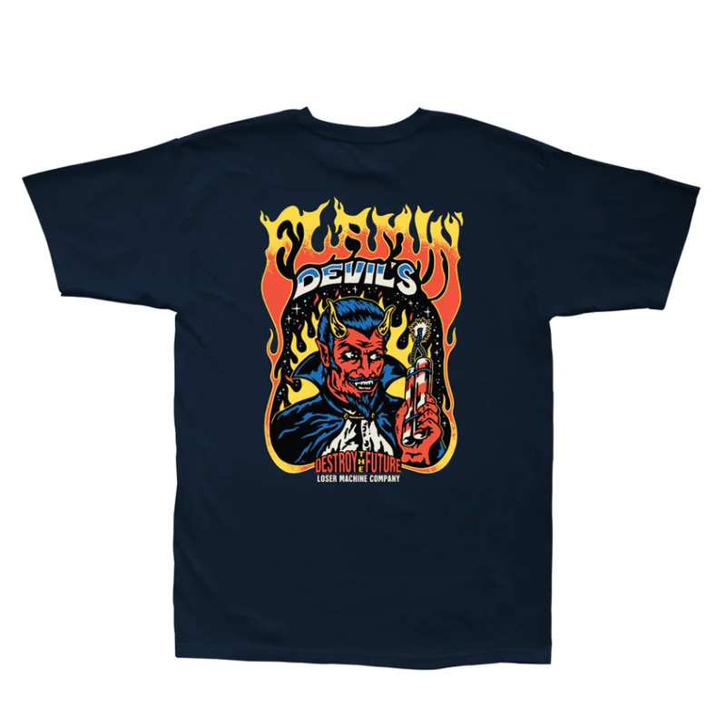 LOSER MACHINE FLAMIN DEVILS T-SHIRT NAVY MEDIUM