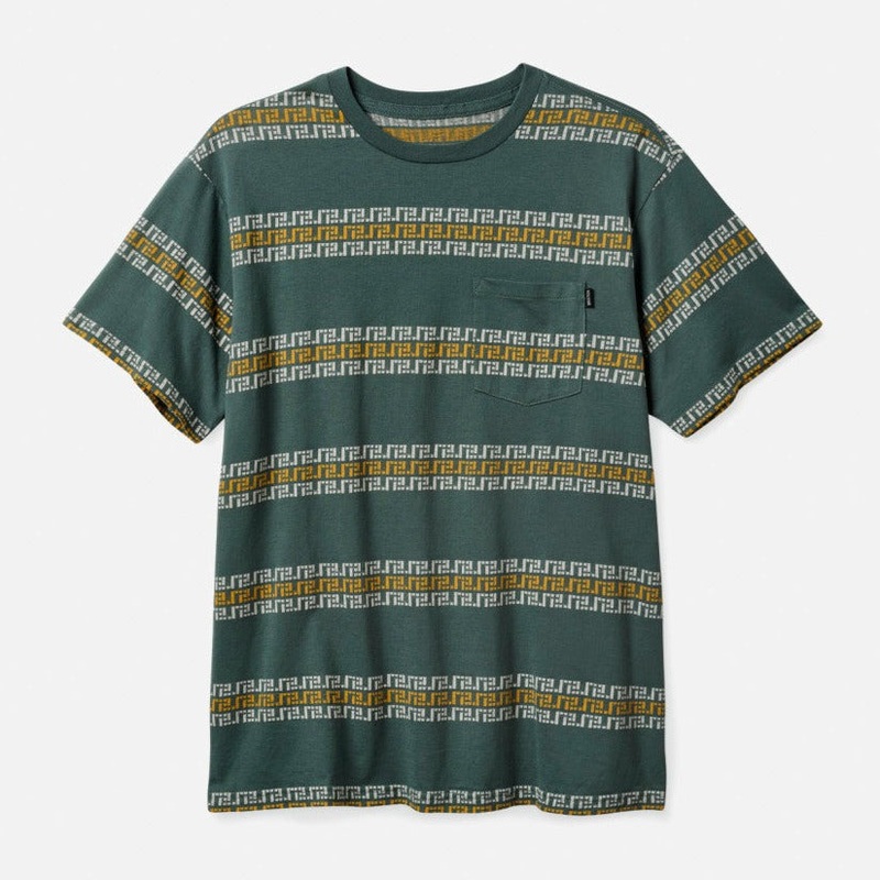 BRIXTON HILT POCKET TEE KNIT DARK FOREST/OFF WHITE/BRIGHT GREEN MEDIUM
