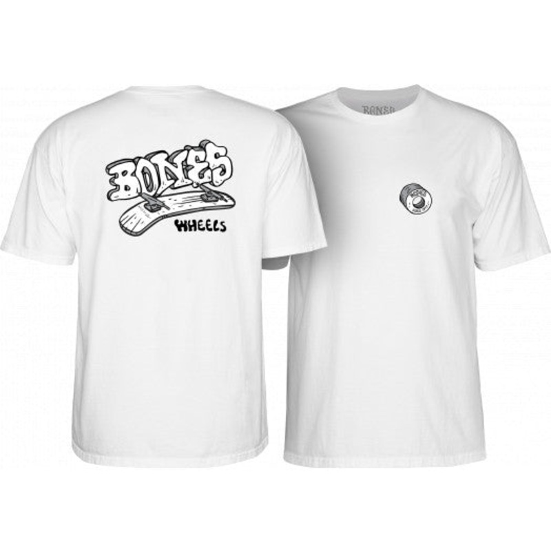 BONES WHEELS T-SHIRT HERITAGE STAMP WHITE MED