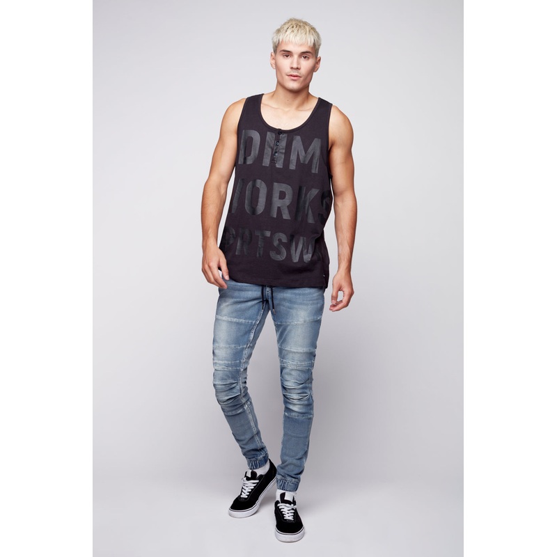 JACKSON – 5 Pocket Moto Pintuck Jogger – Vintage Light Blue Wash 28(XS)