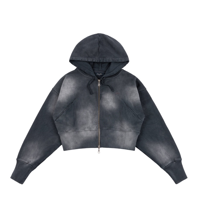 Dime Cropped Zip Hooded Sweater – Black Washed Small